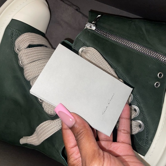 Green nubuck jumbo lace RICK OWENS - Picture 1 of 7